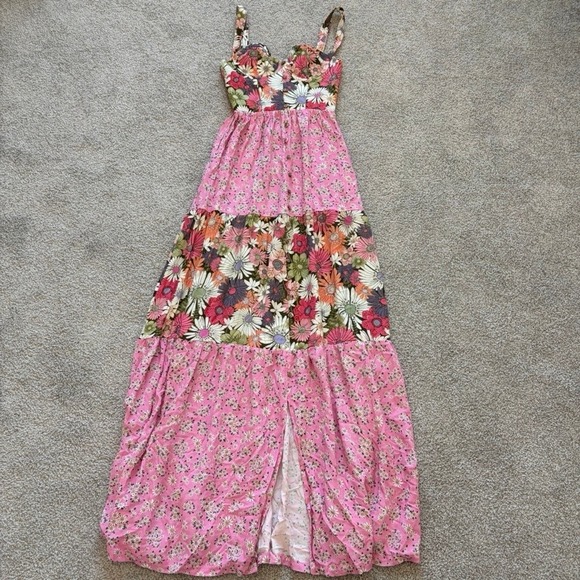 Agua Bendita Dresses & Skirts - Agua Bendita Alani Javi Dress‎ Womens M Pink Floral Cottagecore Vacation Maxi